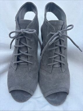 LOFT Gray Suede Lace-Up Peep Toe Heels